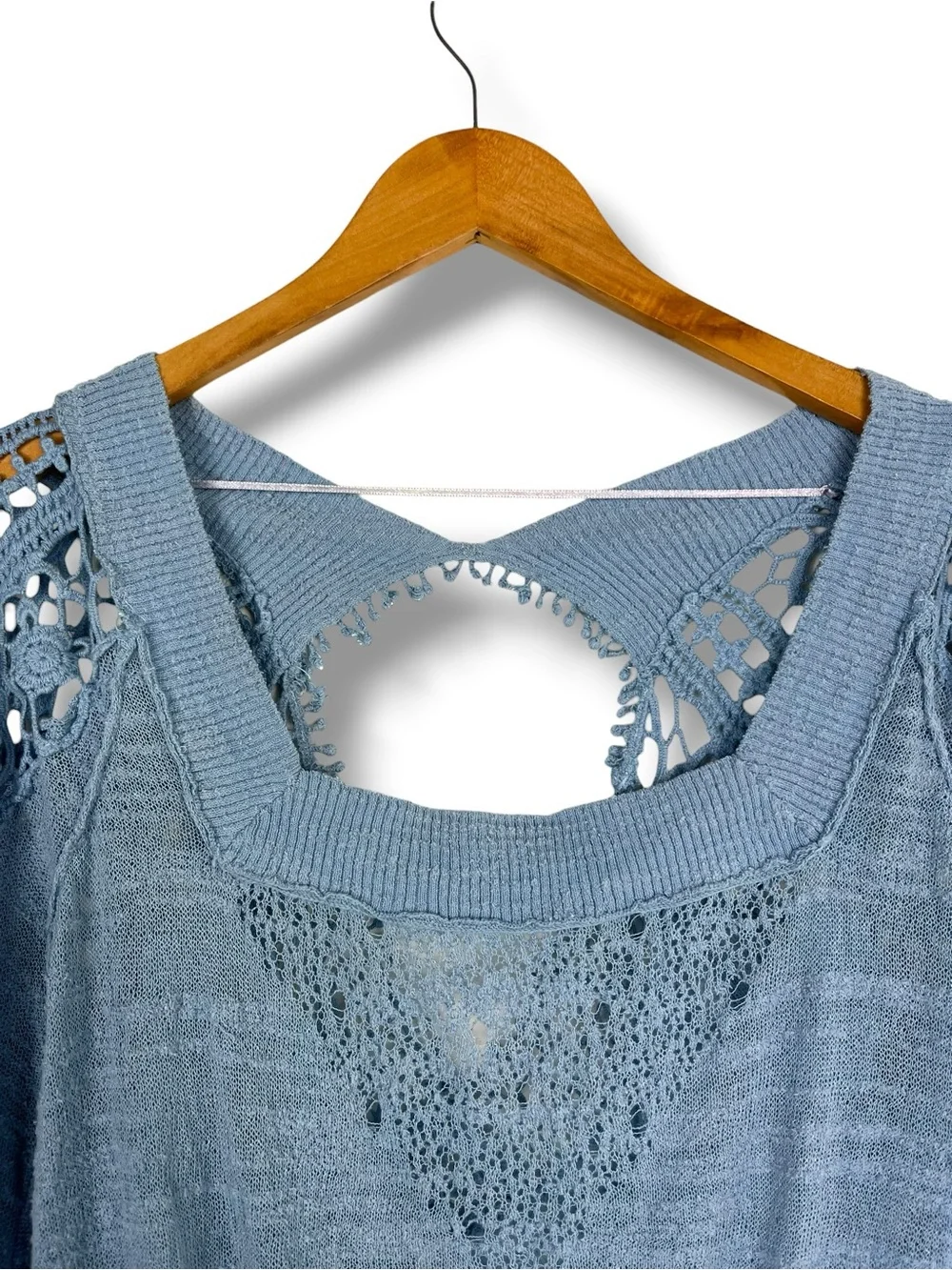 Free People Crochet Knit Top Cornflower Blue Gypsy Whimsy Ethereal Fairy M